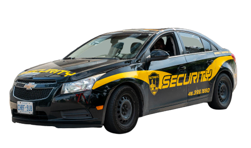 A black and yellow chevrolet cruze, serving as a mobile security guard.