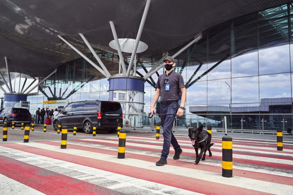 security officer with detection dog crossing the r 2023 11 27 05 25 53 utc